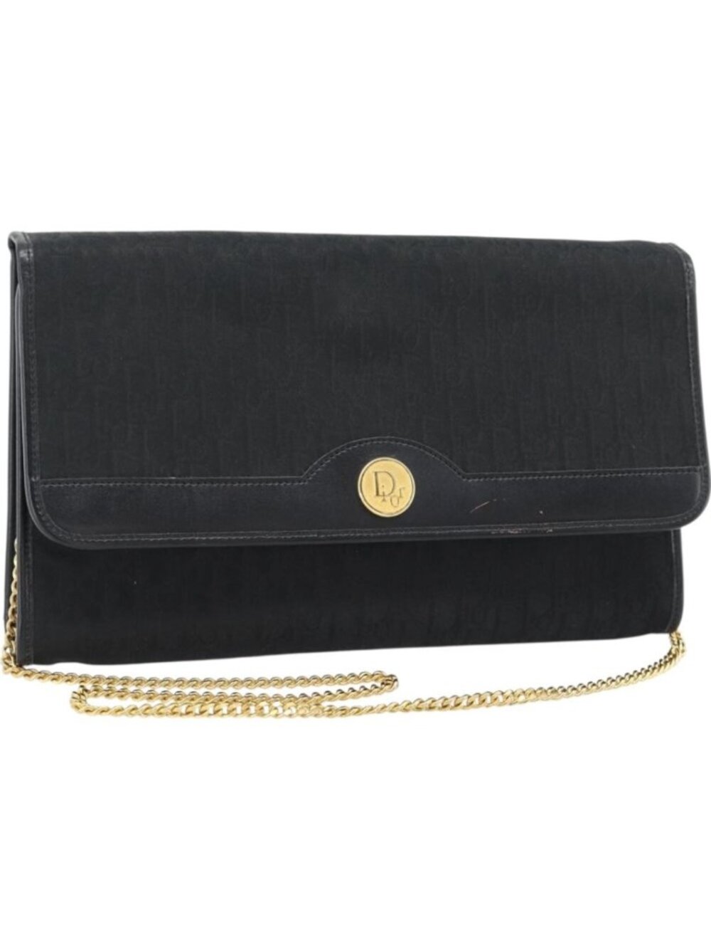 Christian Dior Trotter Canvas Chain Shoulder Bag Black Gold